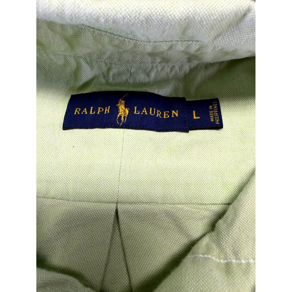Ralph Lauren Button Down Mens Large Green Short Sleeve Cotton Logo Shirt - Picture 7 of 16